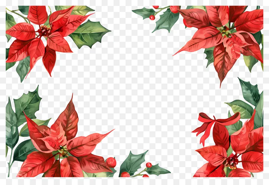 กรอบคริสต์มาส，เฟรม Poinsettia PNG