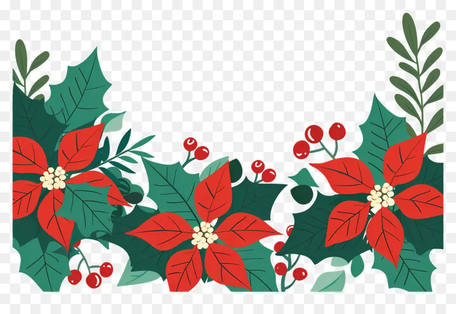 ชายแดนคริสต์มาส，Poinsettia และ Holly PNG