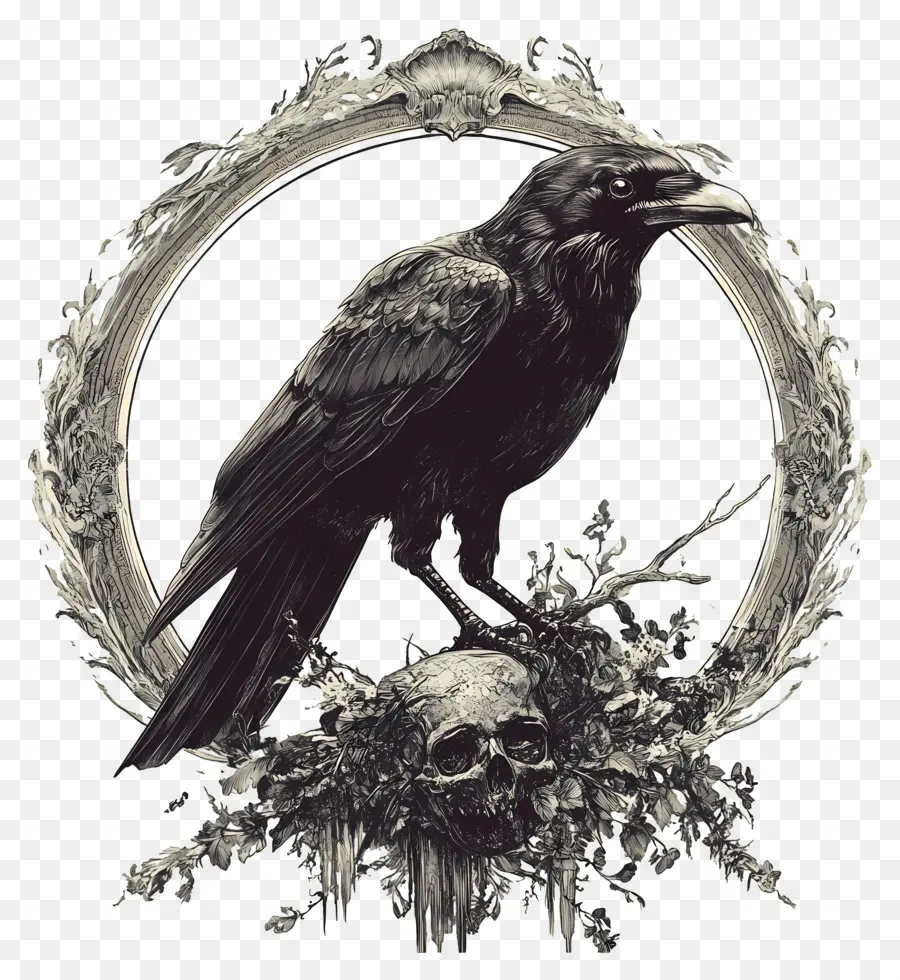 นกกาโกทิค，Raven On Skull PNG