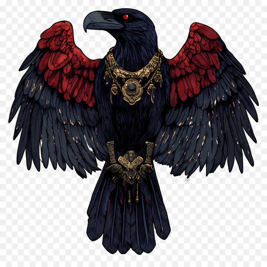 นกกาโกทิค，Raven With Red Wings PNG