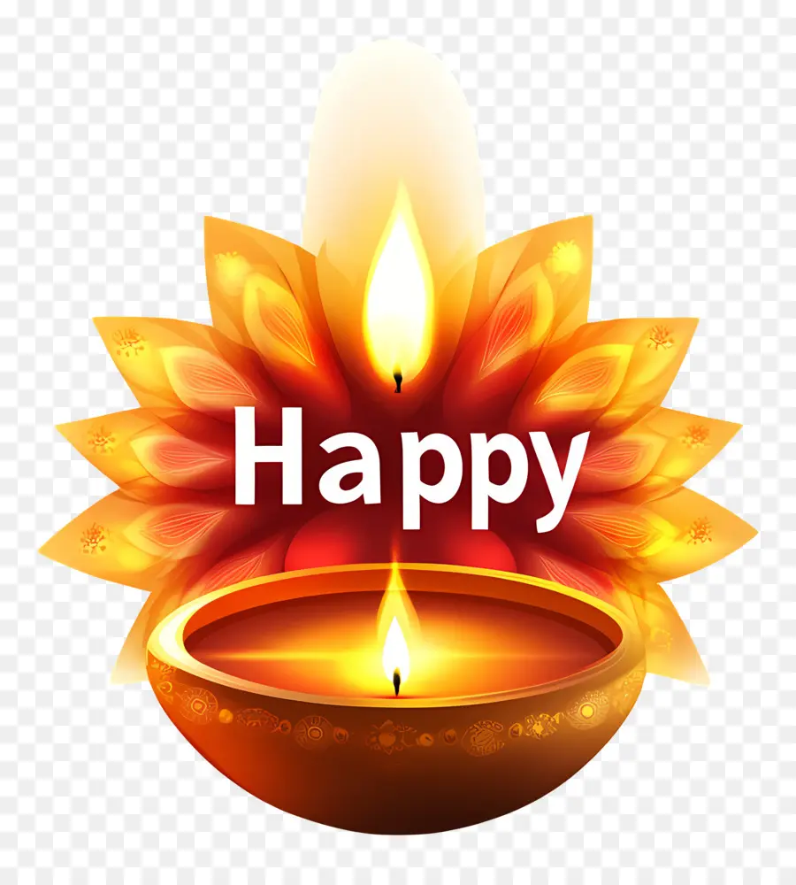 Happy Diwali，Diya ด้วยเปลวไฟ PNG