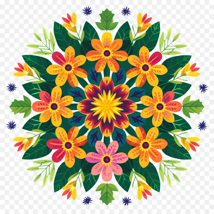 Pookalam，รูปแบบดอกไม้สีสันสดใส PNG