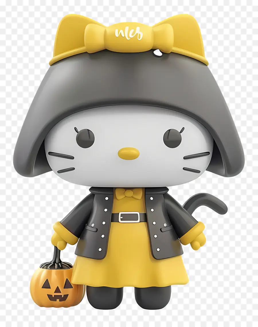 Hello Kitty Halloween，แมวดำและสีเหลือง PNG