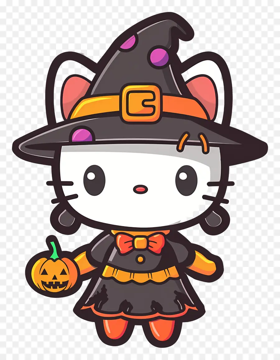 Hello Kitty Halloween，แมวในชุดแม่มด PNG