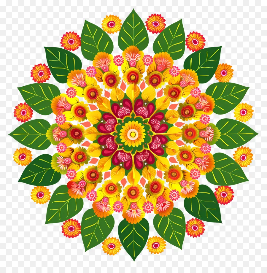 Pookalam，ดอกไม้สีสันสดใส PNG