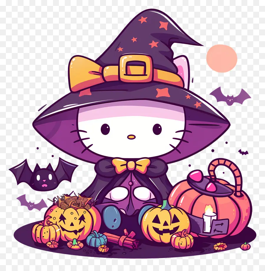 Hello Kitty Halloween，แม่มดแมวการ์ตูน PNG