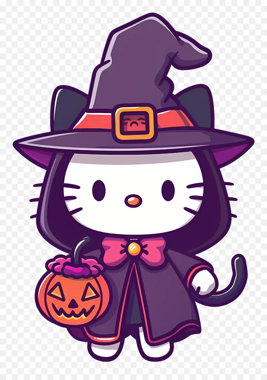 Hello Kitty Halloween，แมวในชุดแม่มด PNG