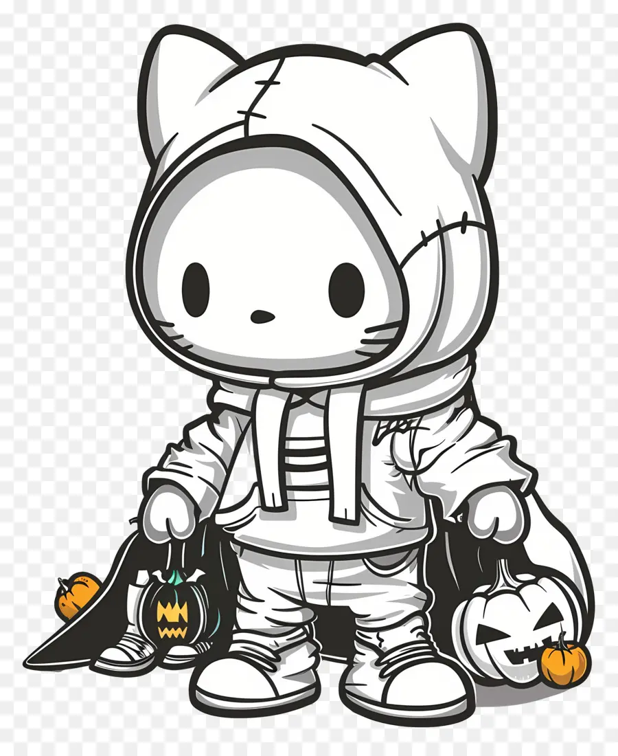 Hello Kitty Halloween，แมวน่ารักใน Hoodie PNG