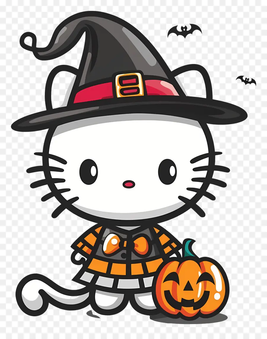 Hello Kitty Halloween，แมวในหมวกแม่มด PNG