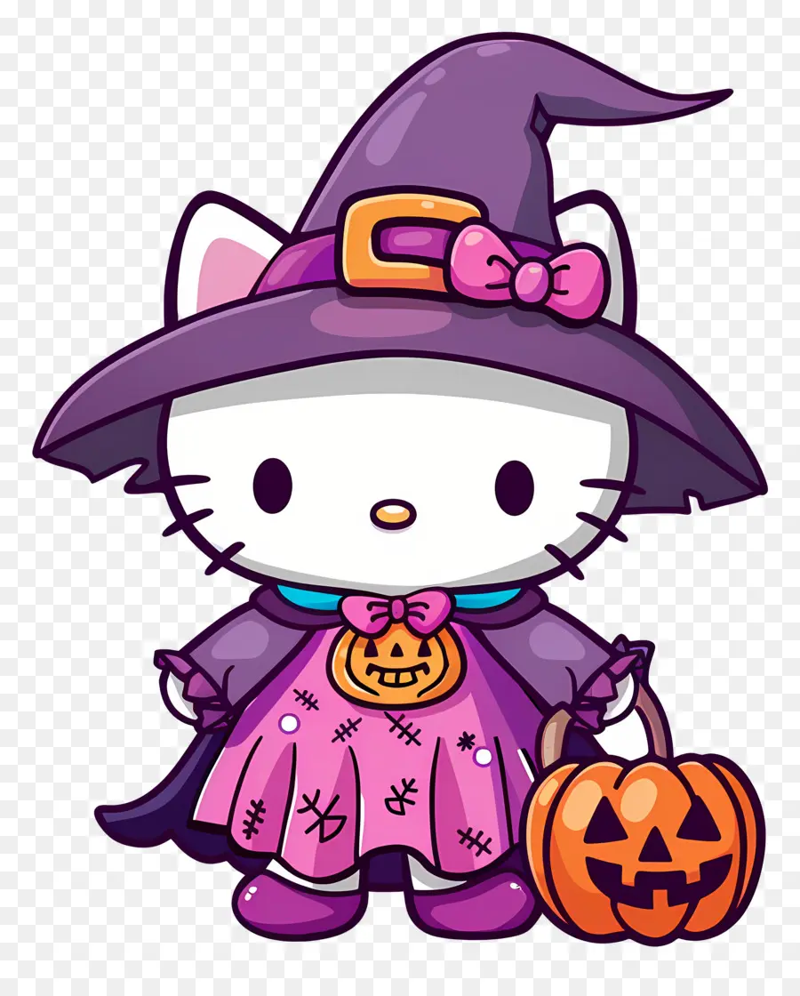 Hello Kitty Halloween，แมวในชุดแม่มด PNG