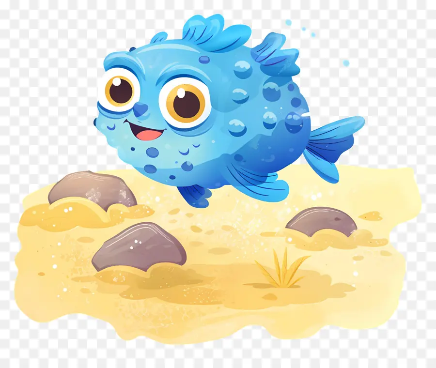 Pufferfish น่ารัก，ปลาการ์ตูนสีน้ำเงิน PNG