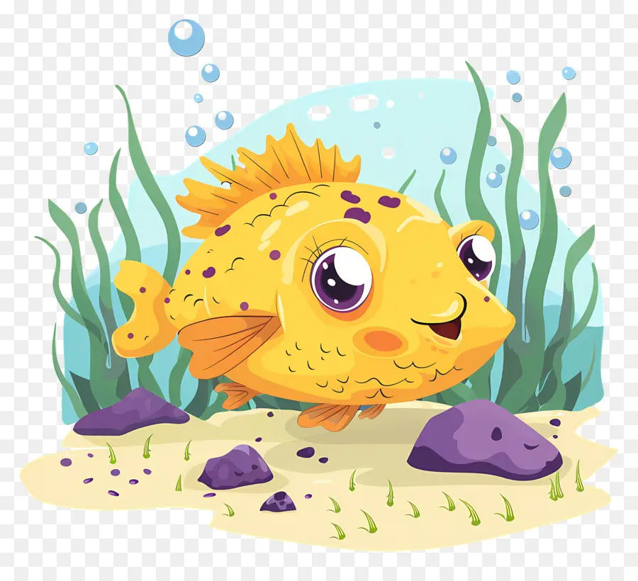 Pufferfish น่ารัก，ปลาสปอตสีเหลือง PNG