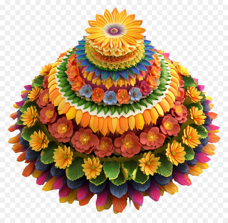 Batukamma，Rangoli ดอกไม้สีสันสดใส PNG