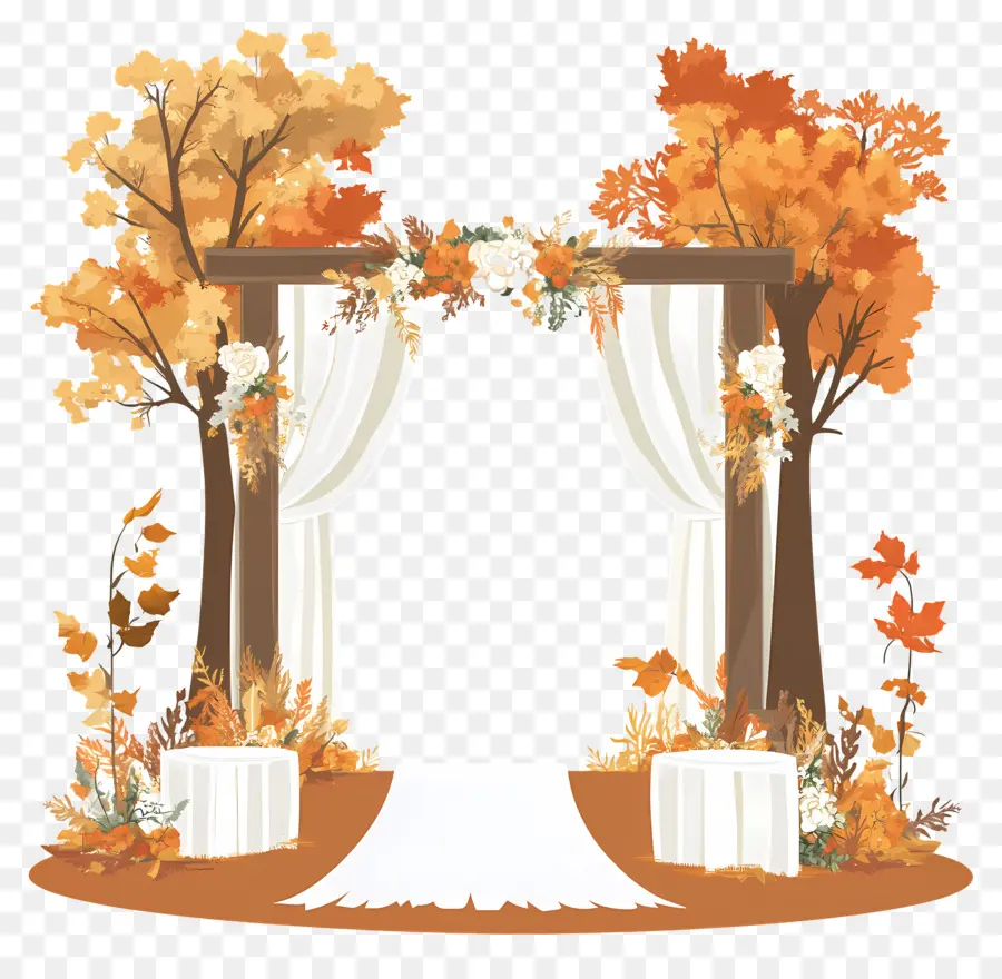 งานแต่งงานฤดูใบไม้ร่วงกลางแจ้ง，Autumn Arch กับต้นไม้ PNG