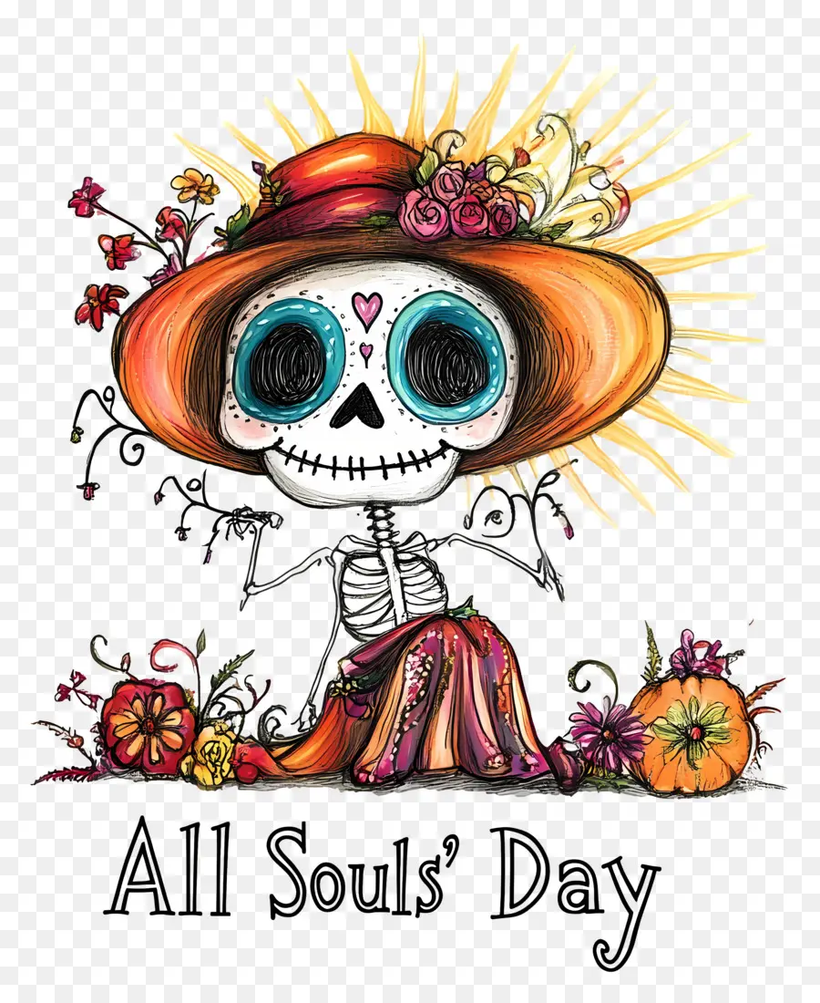 All Souls Day，โครงกระดูกกับหมวก PNG