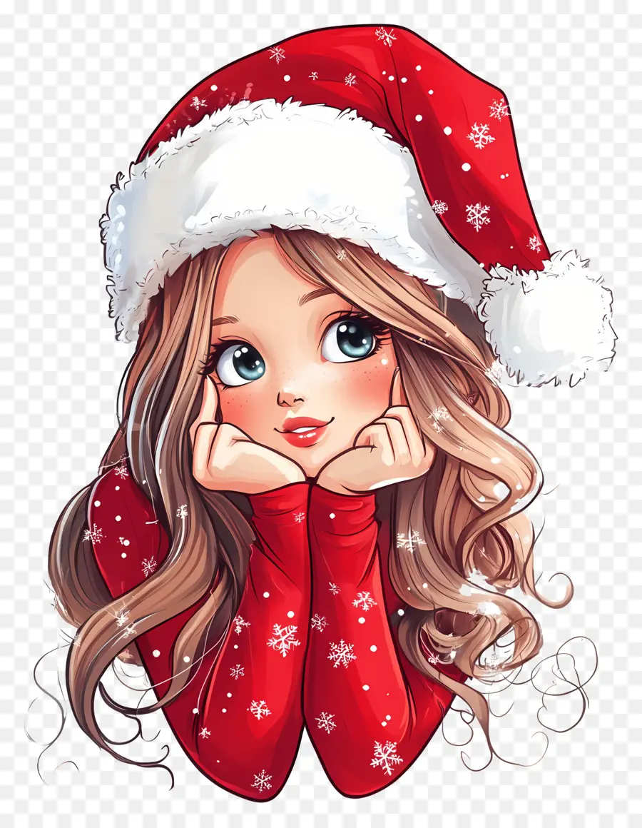 Girly Christmas，สาวในหมวกซานต้า PNG