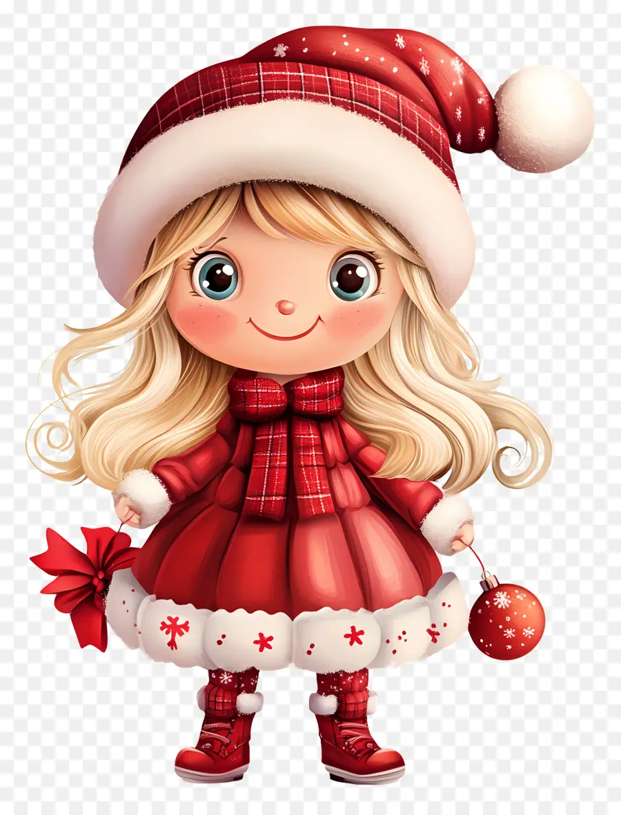 Girly Christmas，สาวในชุดสีแดงและหมวกซานต้า PNG