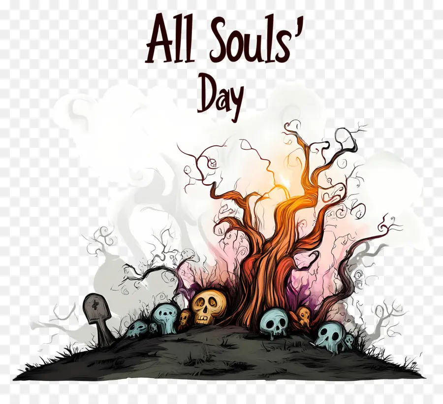 All Souls Day，กะโหลกศีรษะและต้นไม้ PNG