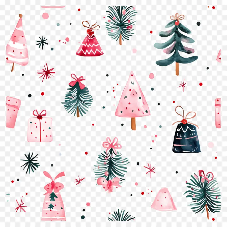 Girly Christmas，ต้นคริสต์มาสและของขวัญ PNG