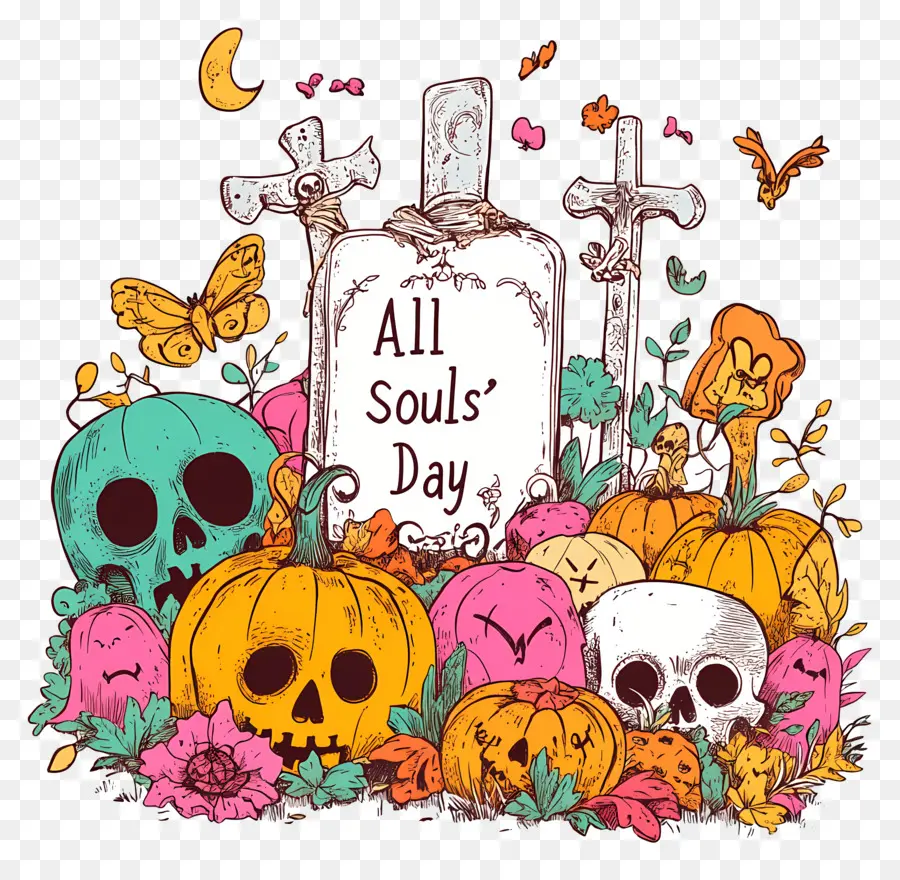 All Souls Day，กะโหลกและฟักทอง PNG