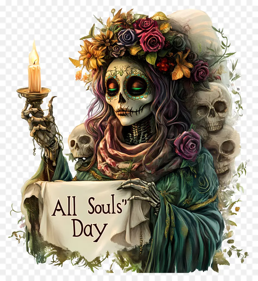 All Souls Day，โครงกระดูกกับเทียน PNG