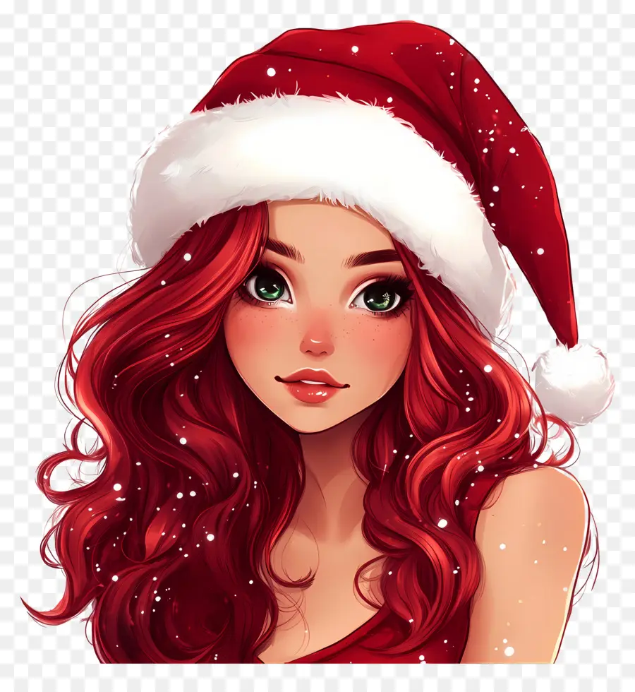 Girly Christmas，สาวกับหมวกซานต้า PNG