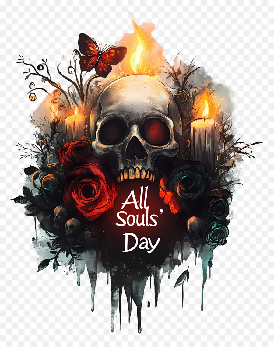 All Souls Day，กะโหลกศีรษะกับเทียน PNG