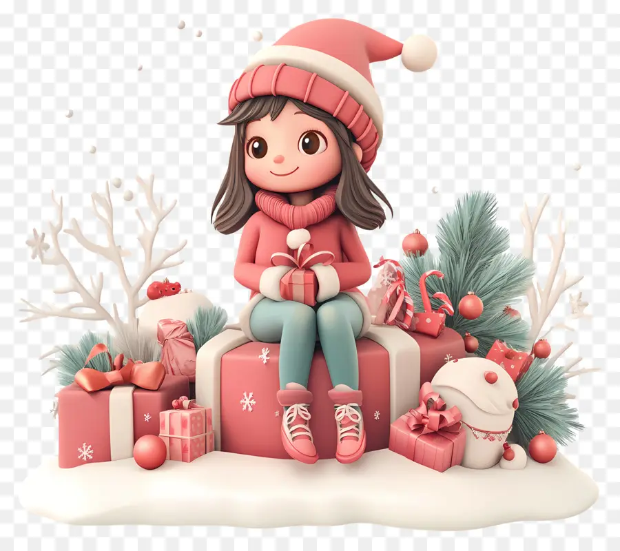 Girly Christmas，สาวกับของขวัญ PNG