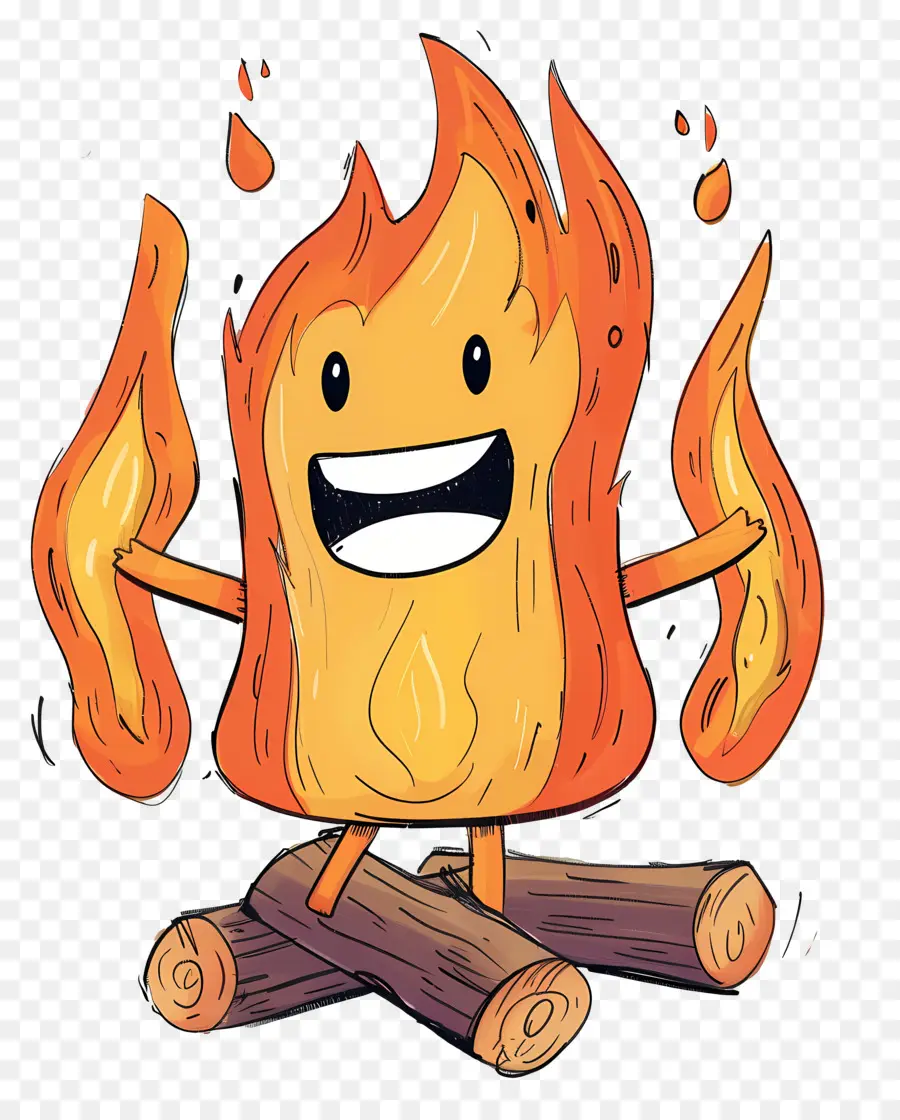 แคมป์ไฟ，Happy Cartoon Flame PNG