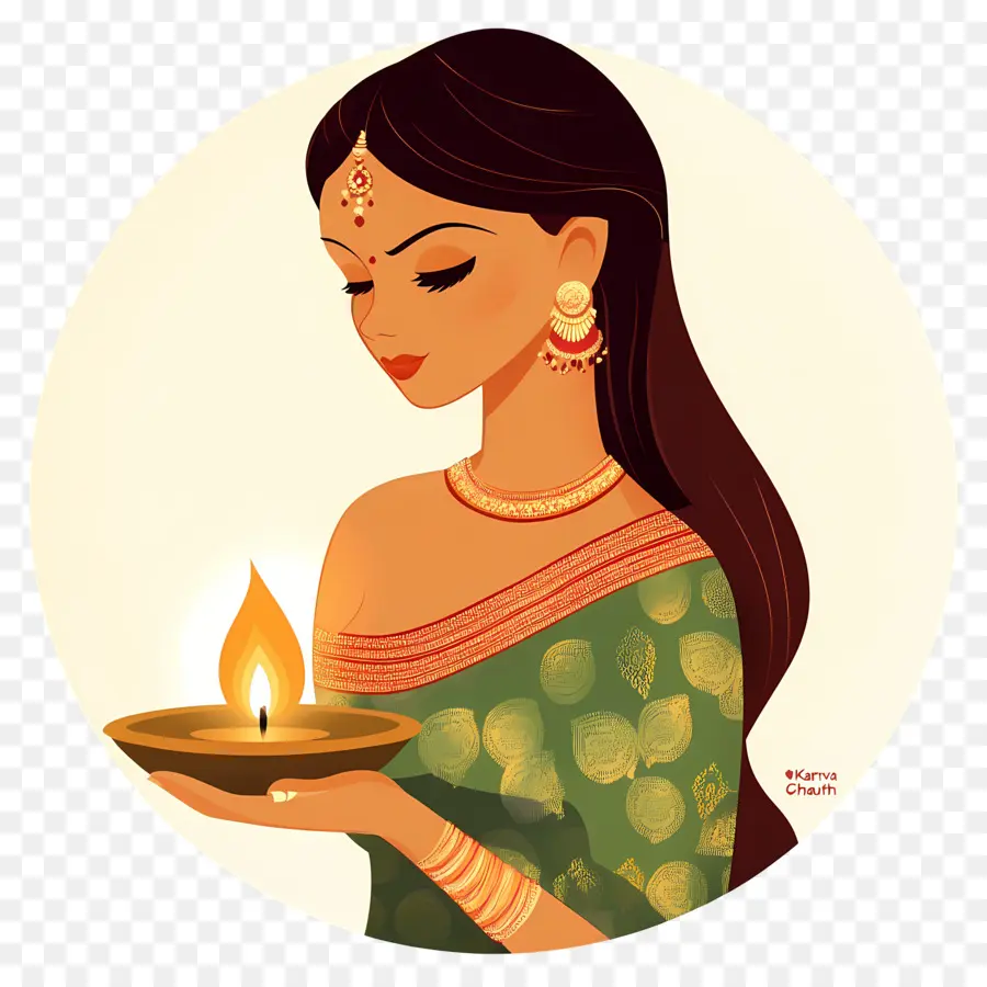 Karva Chauth，ผู้หญิงกับ Diya PNG