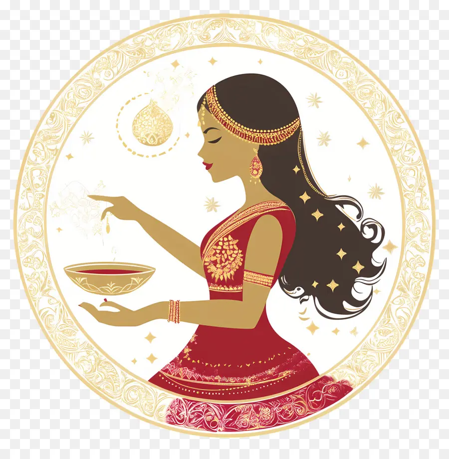 Karva Chauth，ผู้หญิงกับ Diya PNG