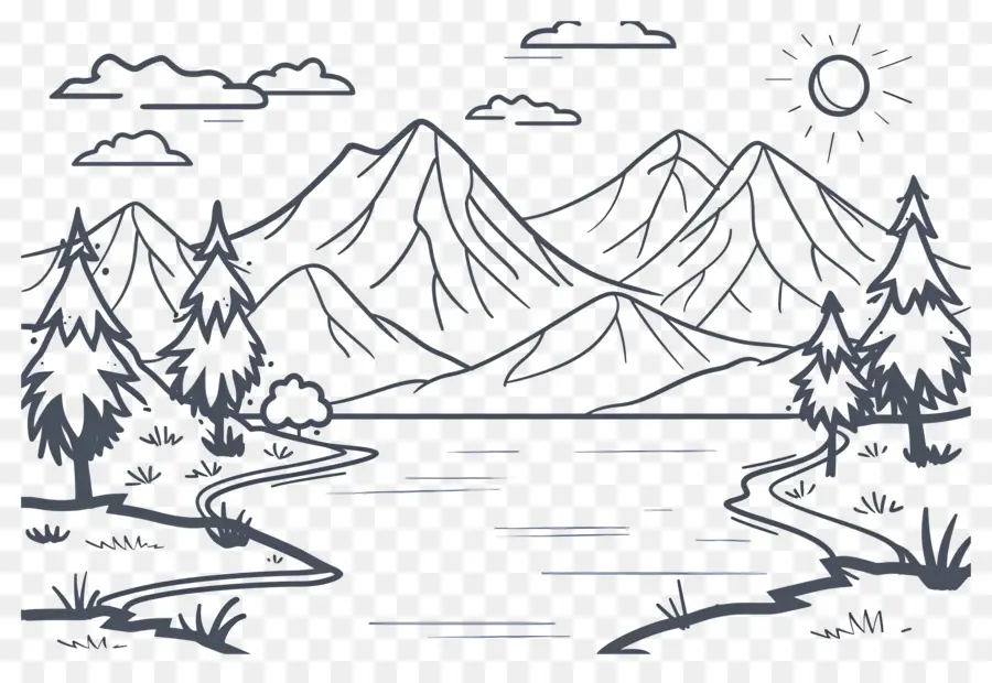 เค้าโครงภูเขา，Line Art Mountain PNG