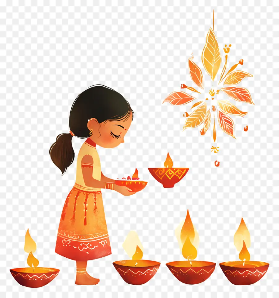 Deepawali，สาวกับ Diyas PNG