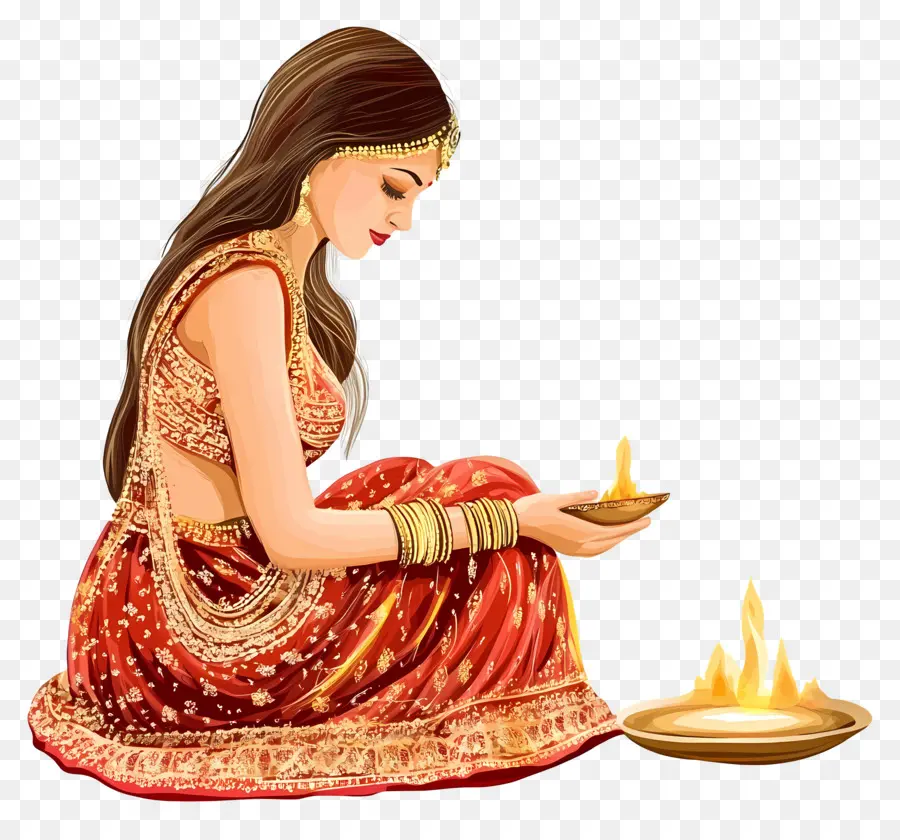 Karva Chauth，ผู้หญิงกับ Diya PNG