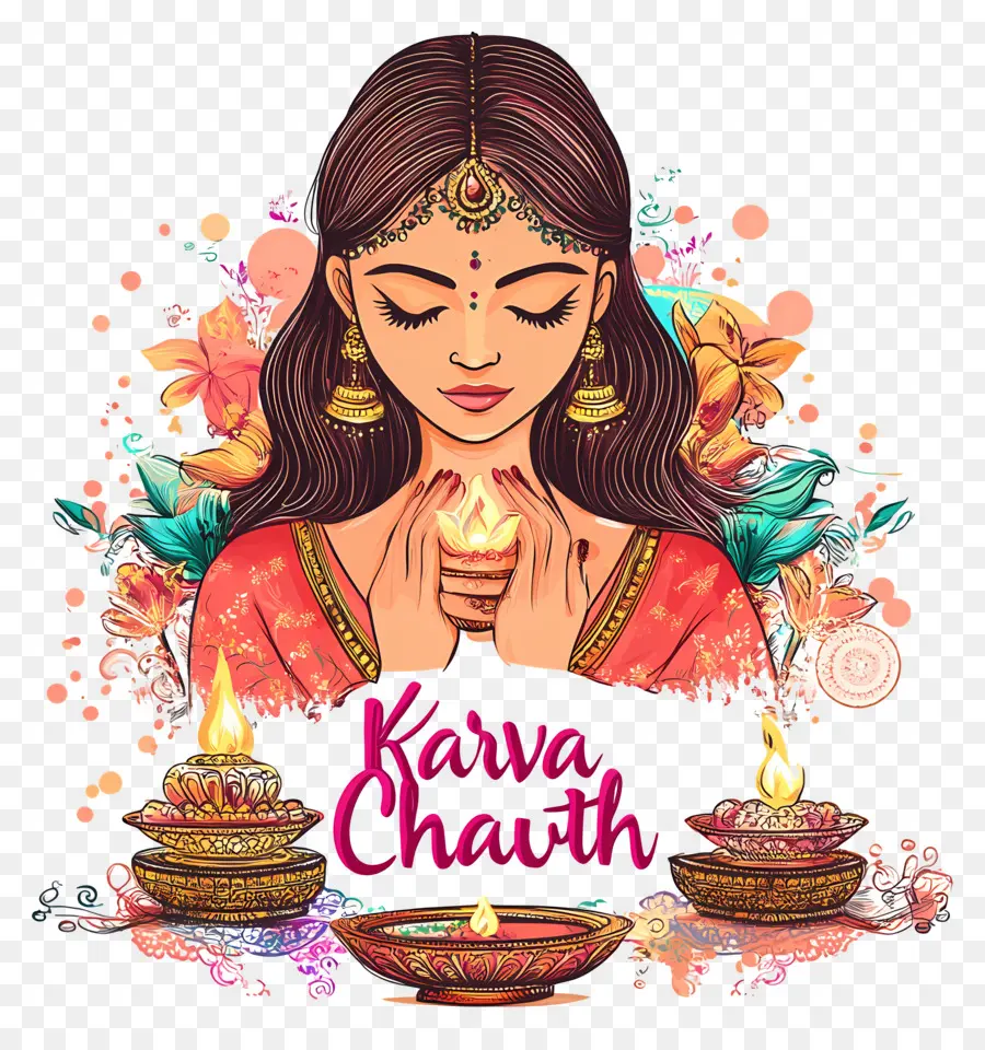 Karva Chauth，ผู้หญิงกับโคมไฟ PNG