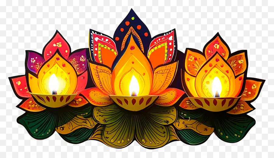 Deepawali，Lotus Diya Trio PNG