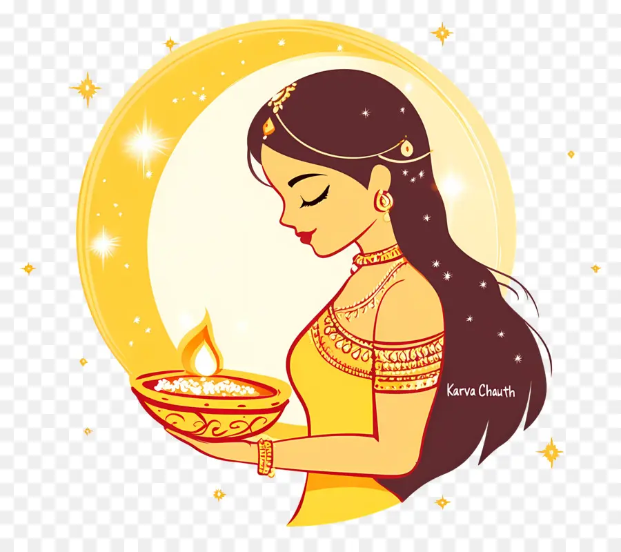 Karva Chauth，ผู้หญิงกับ Diya PNG