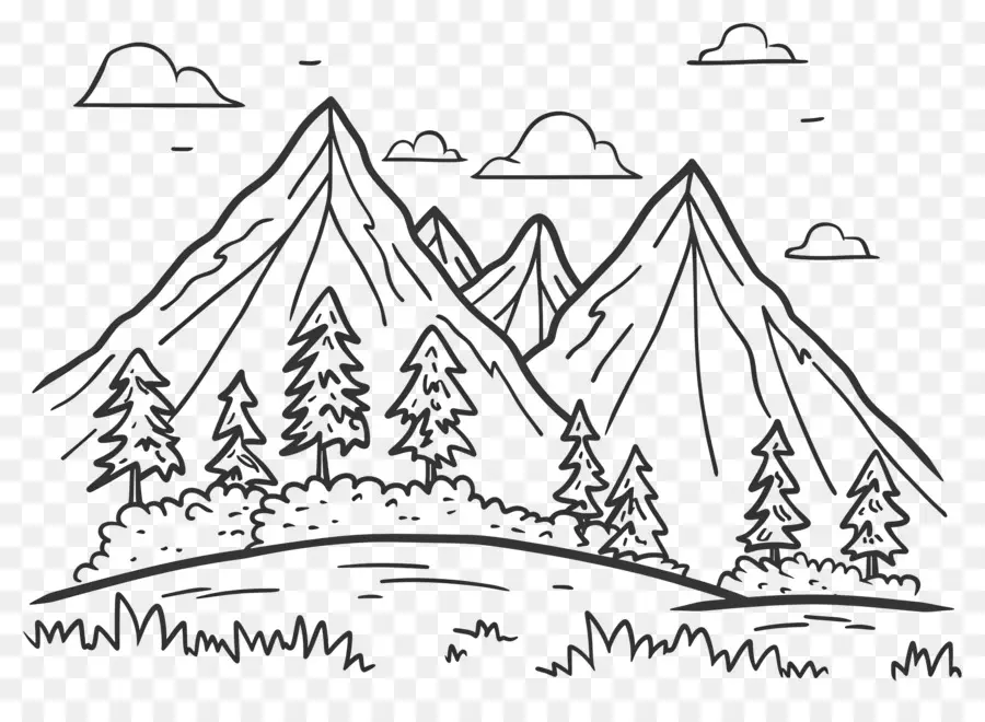 เค้าโครงภูเขา，Line Art Mountain PNG