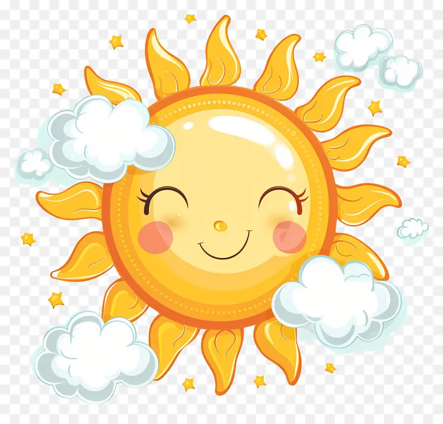 Kawaii Sun，ดวงอาทิตย์มีเมฆ PNG