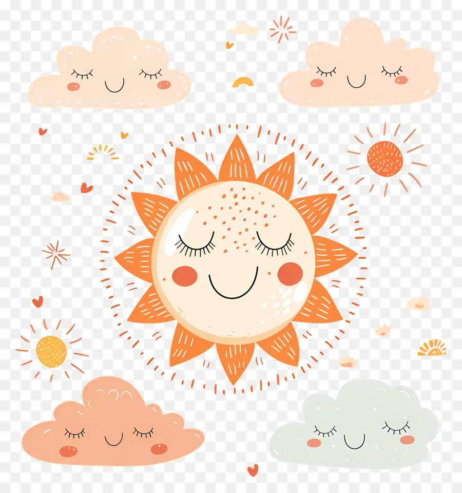 Kawaii Sun，ดวงอาทิตย์และเมฆ PNG