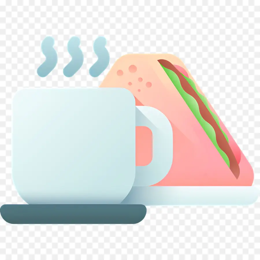 กาแฟเช้า，ถ้วยและแซนวิช PNG