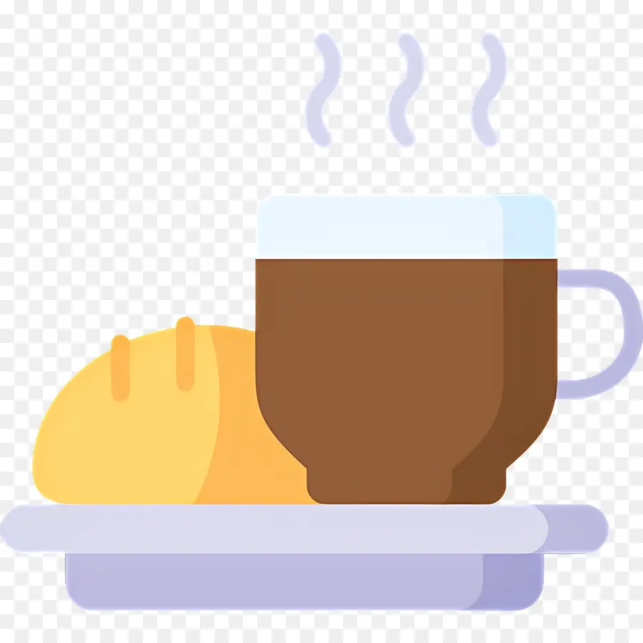 กาแฟเช้า，ถ้วยกาแฟและครัวซองต์ PNG