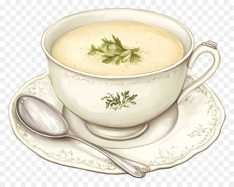 Vichyssoise，ซุปในถ้วยวินเทจ PNG