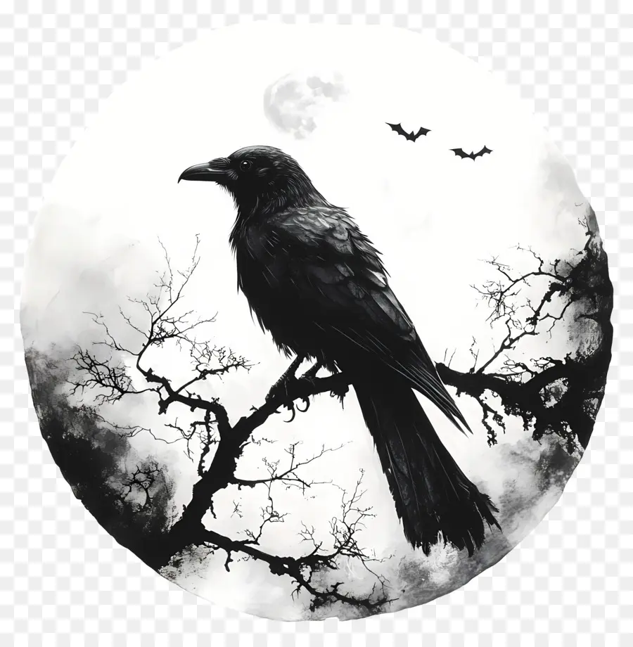 Raven ฮาโลวีน，Raven On Branch PNG