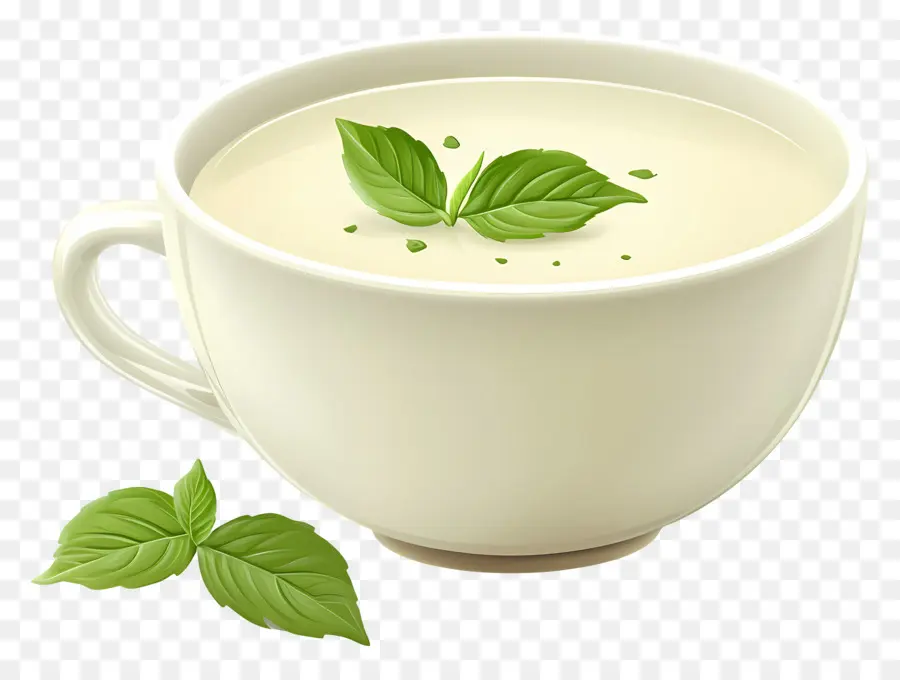 Vichyssoise，ซุปกับใบโหระพา PNG