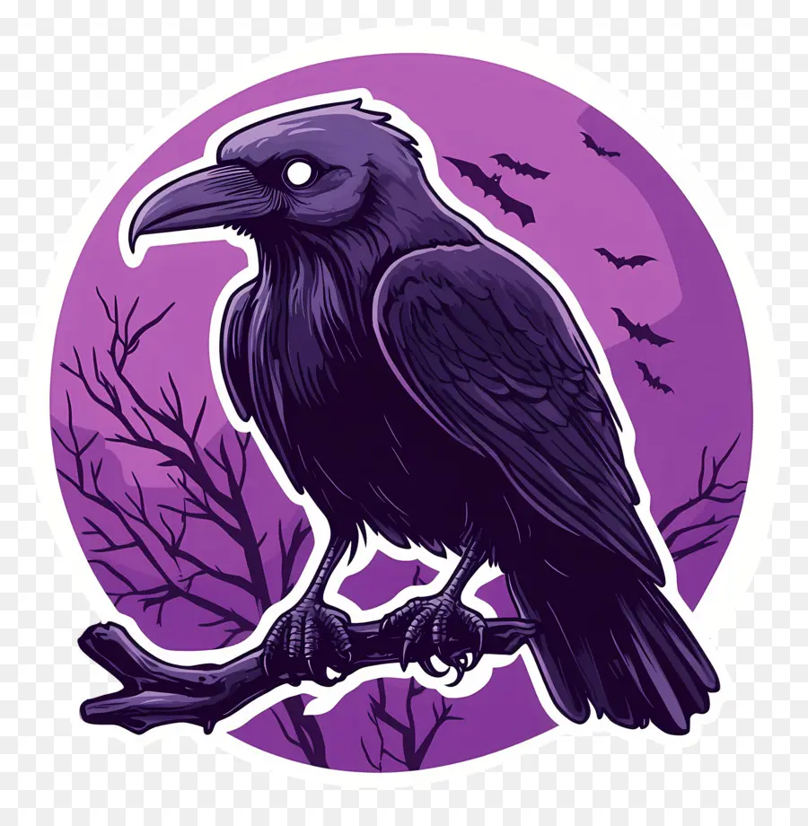 Raven ฮาโลวีน，Raven ที่มีพื้นหลังสีม่วง PNG