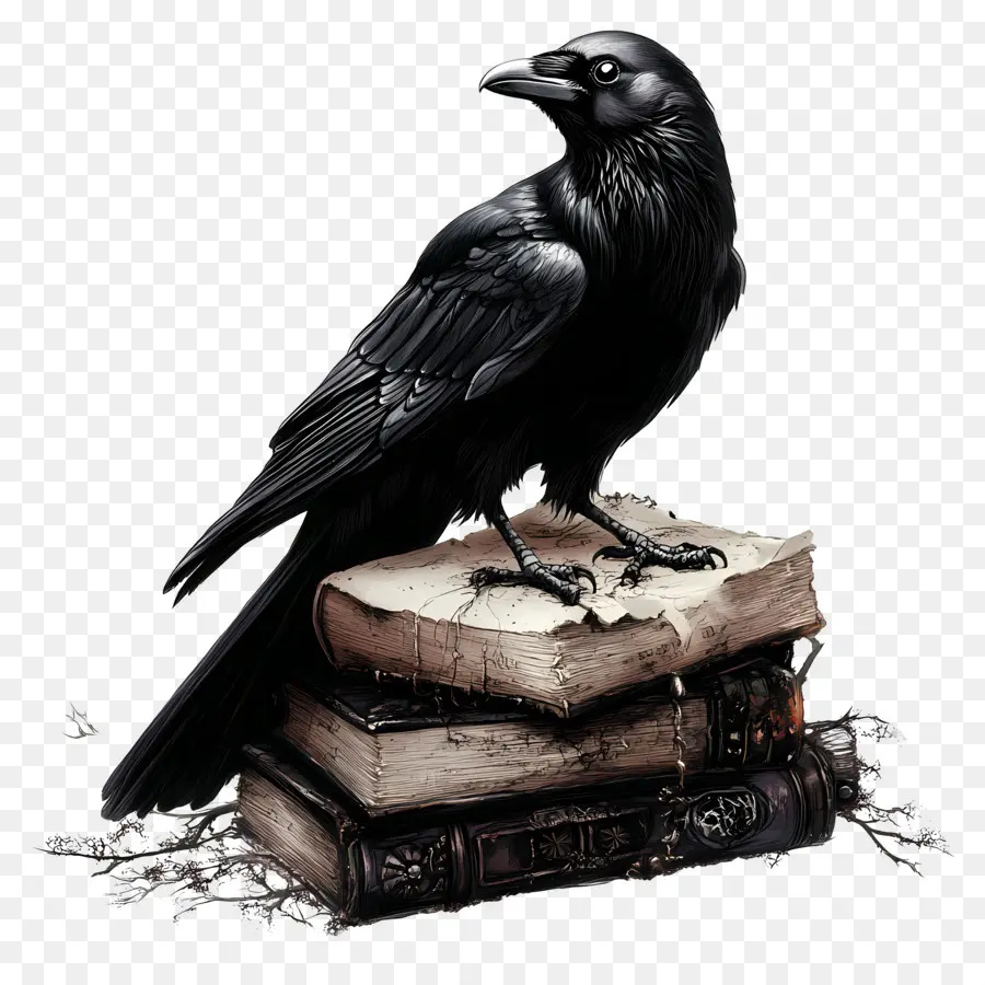 Raven ฮาโลวีน，Raven On Books PNG