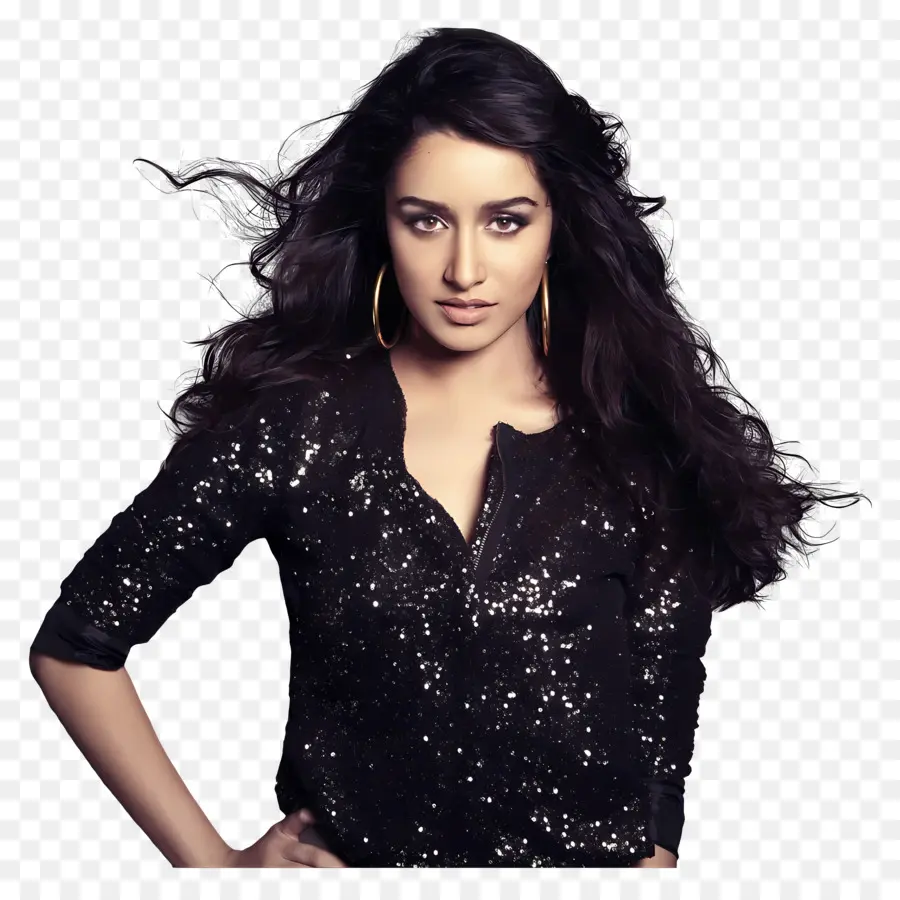 Shraddha Kapoor，Woman In Black Sequin Top PNG