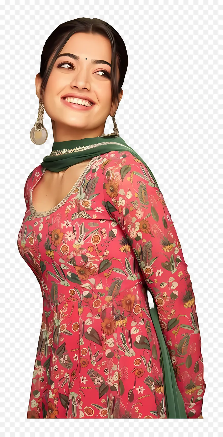 Rashmika Mandana，ชุดลายดอกไม้ PNG