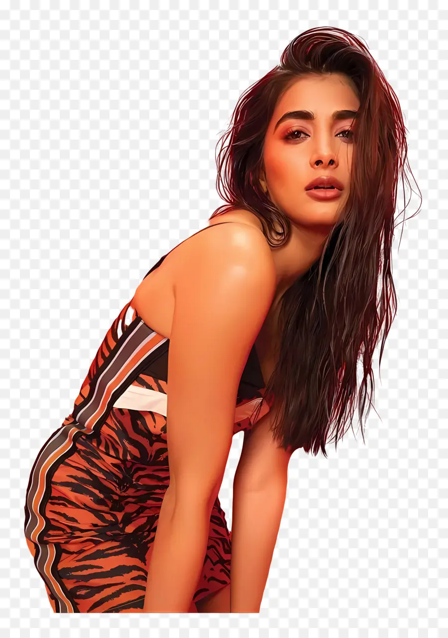 Pooja Hegde，ผู้หญิงในชุดลวดลาย PNG